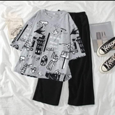 Planet gray printed night suit cotton jersey fabric
